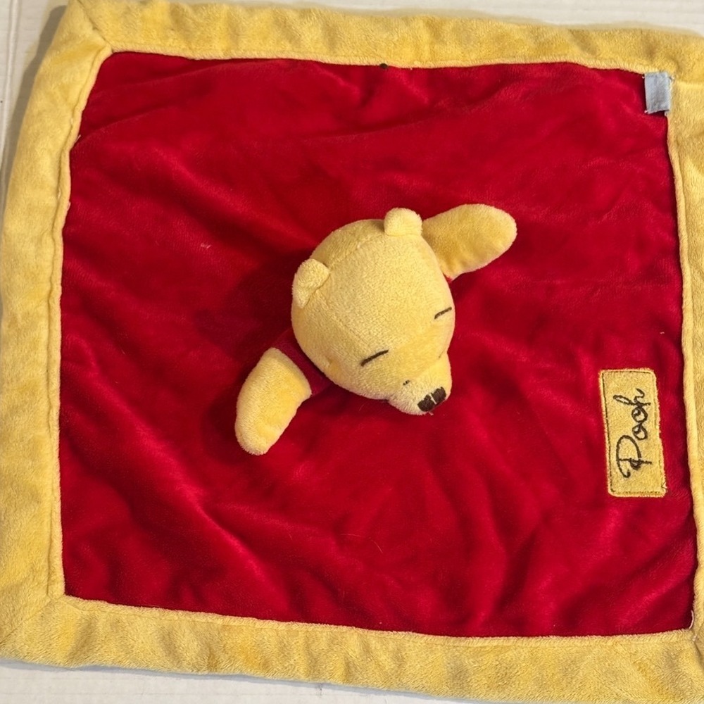 Vintage Disney Winnie the Pooh Plush Lovey Security Blanket Red Yellow Nursery